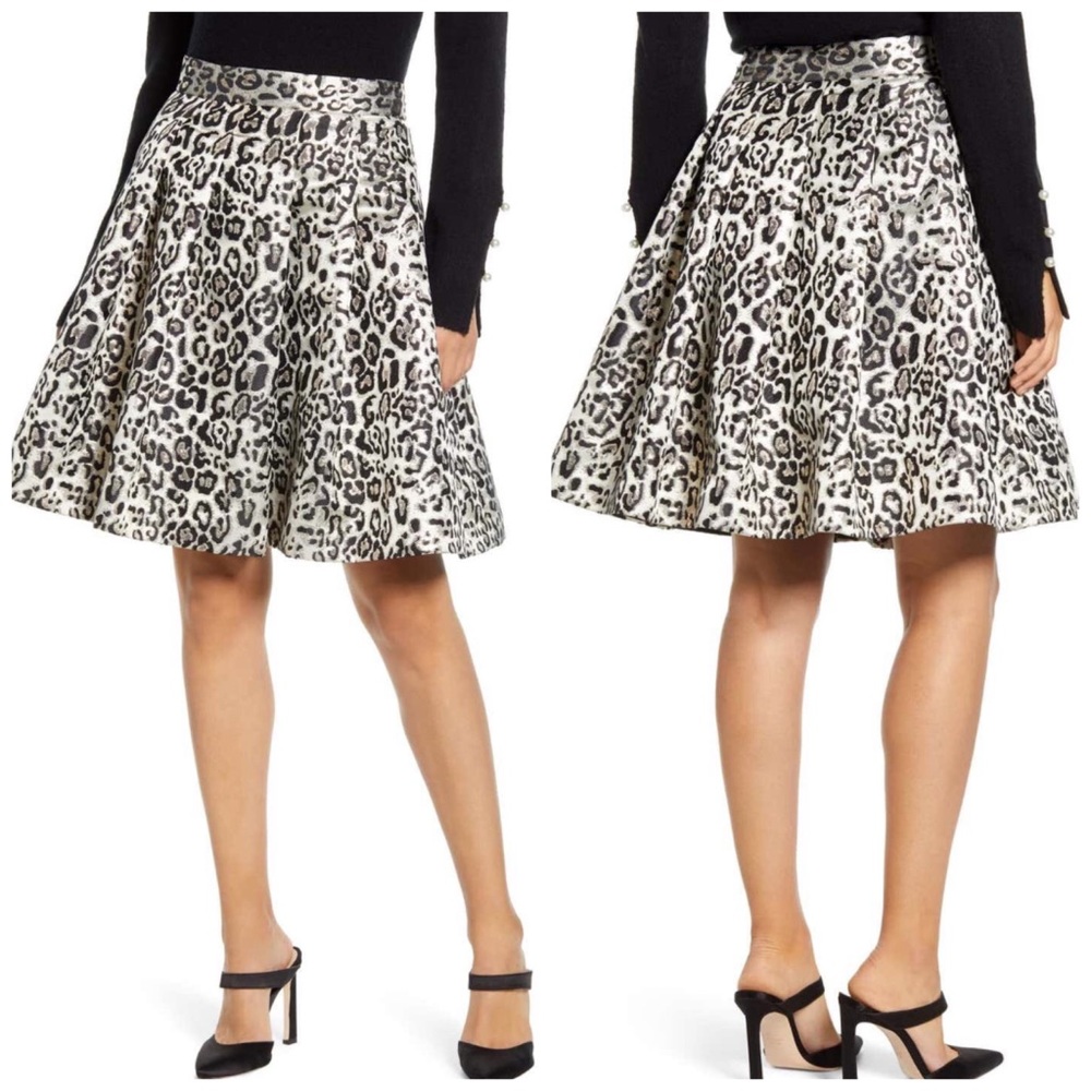 Rachel Parcell Black and White Metallic Leopard Print Skirt